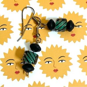 Vintage art glass dangle earrings w/ black swirls